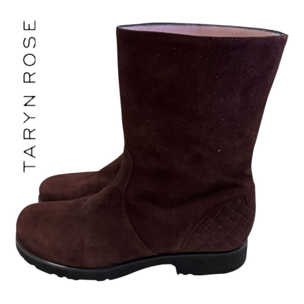 Taryn Rose Women's Burgundy Suede Leather Pull-on Boots 37.5